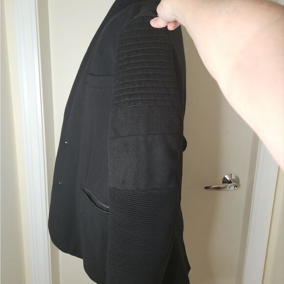 Wool Leather Bomber Blazer Moto Jacket - Picture 6 of 15